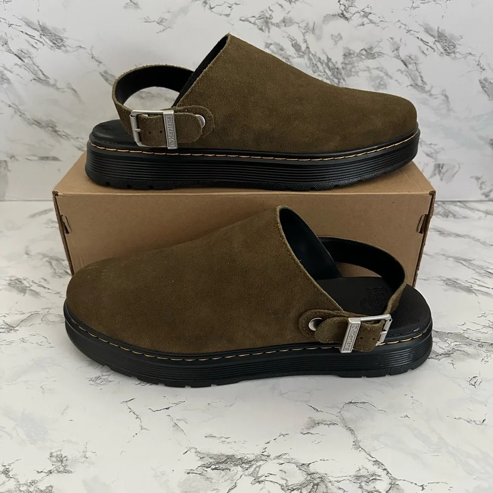 Dr. Martens Olive Green Suede Slingback Clog Loafers